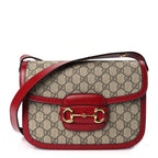 Gucci GG Supreme Monogram Azalea Calfskin Horsebit 1955 Shoulder Bag Beige Ebony New Cherry Red