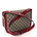 Gucci GG Supreme Monogram Azalea Calfskin Horsebit 1955 Shoulder Bag Beige Ebony New Cherry Red