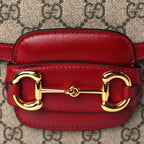 Gucci GG Supreme Monogram Azalea Calfskin Horsebit 1955 Shoulder Bag Beige Ebony New Cherry Red