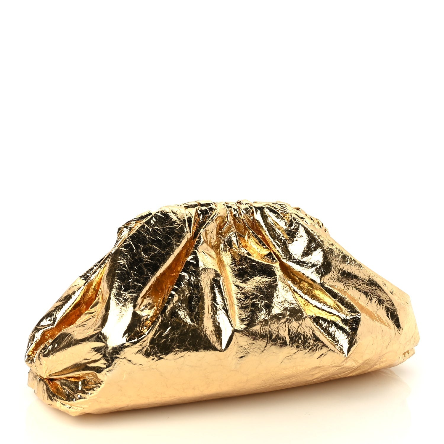 Bottega Veneta Metallic Crinkled Lambskin The Pouch Oversized Clutch Oro