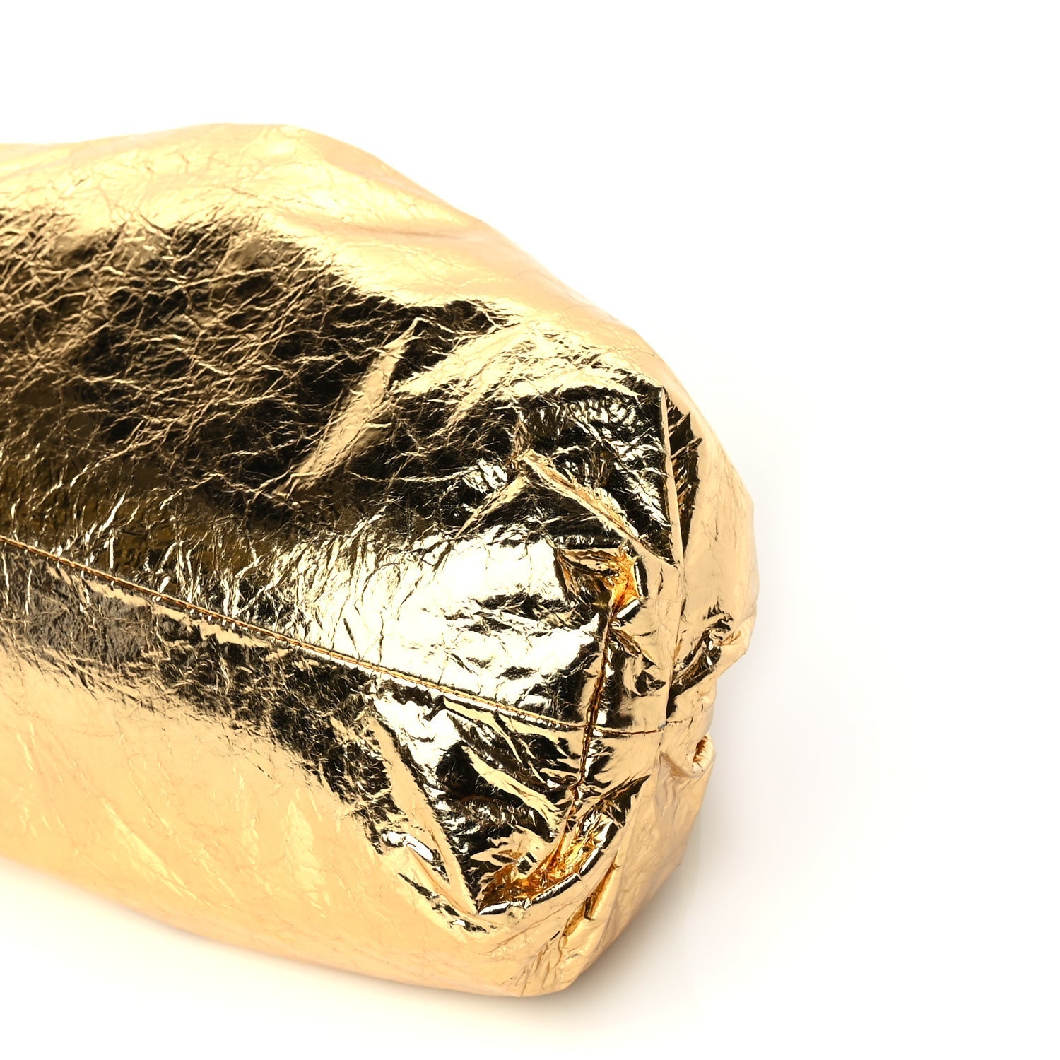 Bottega Veneta Metallic Crinkled Lambskin The Pouch Oversized Clutch Oro
