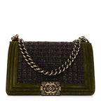 Chanel Velvet Tweed Medium Boy Flap Green