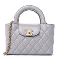 Chanel Shiny Aged Calfskin Quilted Nano Kelly Shopper  Light Grey