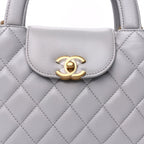 Chanel Shiny Aged Calfskin Quilted Nano Kelly Shopper  Light Grey