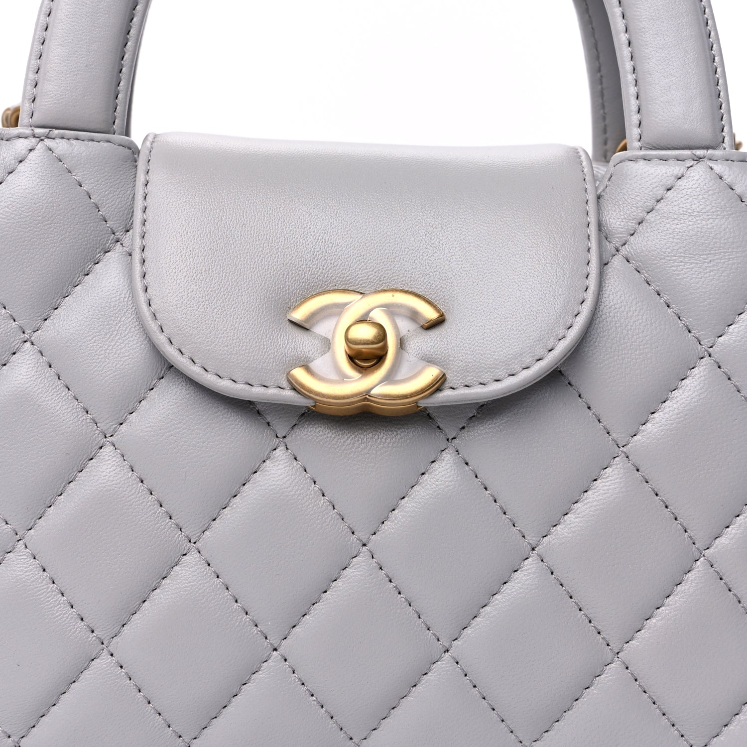 Chanel Shiny Aged Calfskin Quilted Nano Kelly Shopper  Light Grey