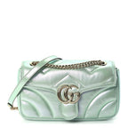 Gucci Iridescent Nappa Chevron Matelasse Small GG Marmont Shoulder Bag Iridescent Salvy Green