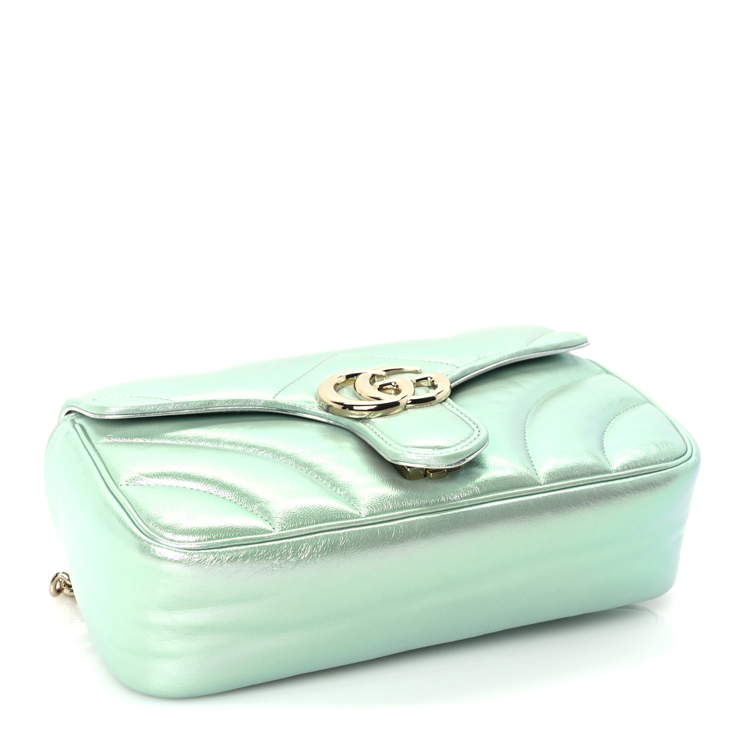 Gucci Iridescent Nappa Chevron Matelasse Small GG Marmont Shoulder Bag Iridescent Salvy Green
