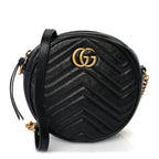 Gucci Azalea Calfskin Matelasse Heart Mini GG Marmont Round Shoulder Bag Black
