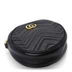 Gucci Azalea Calfskin Matelasse Heart Mini GG Marmont Round Shoulder Bag Black