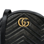 Gucci Azalea Calfskin Matelasse Heart Mini GG Marmont Round Shoulder Bag Black