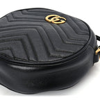 Gucci Azalea Calfskin Matelasse Heart Mini GG Marmont Round Shoulder Bag Black