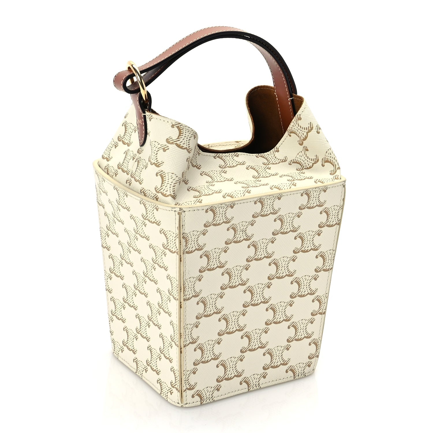 Celine Triomphe Canvas Calfskin Strap Box Bag White