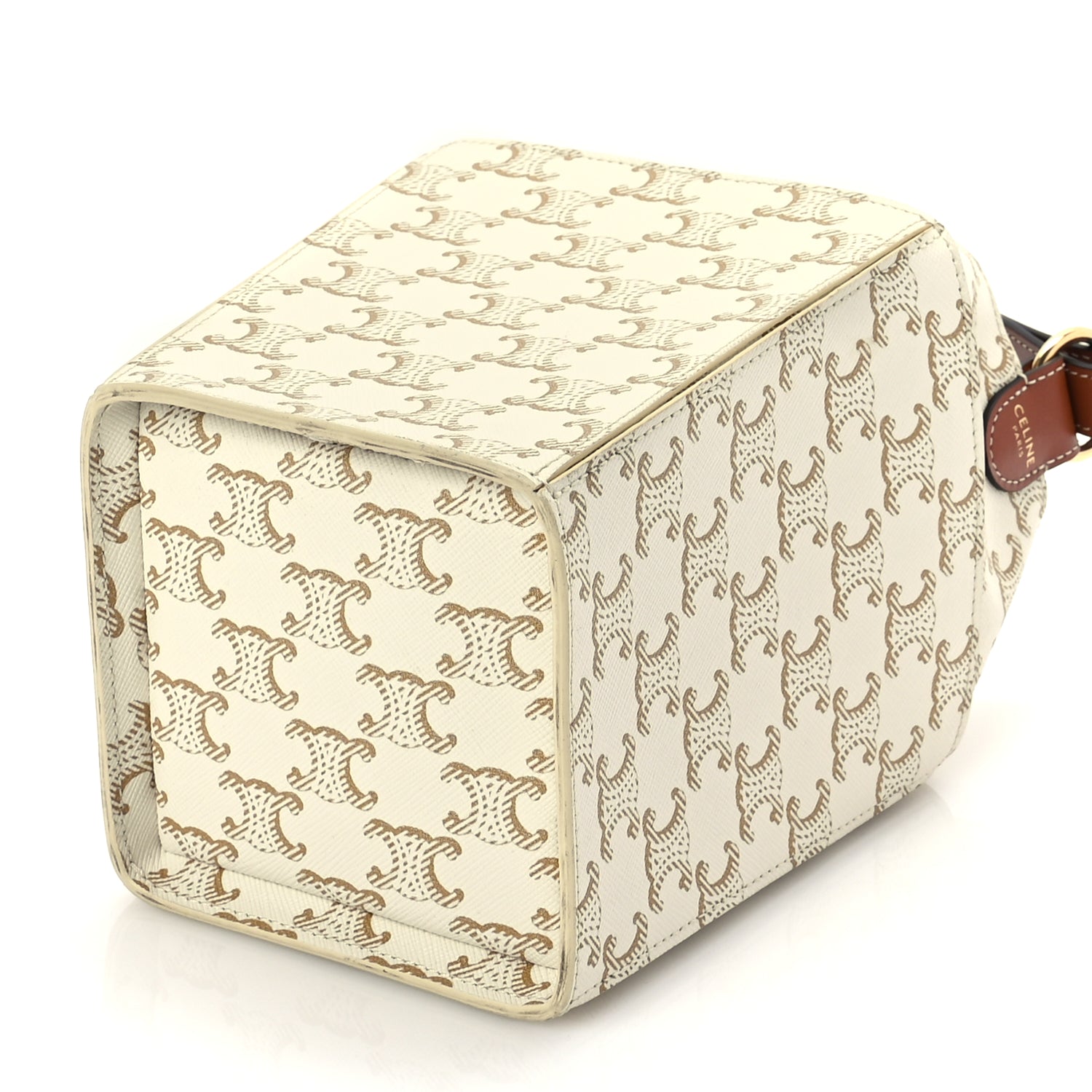 Celine Triomphe Canvas Calfskin Strap Box Bag White