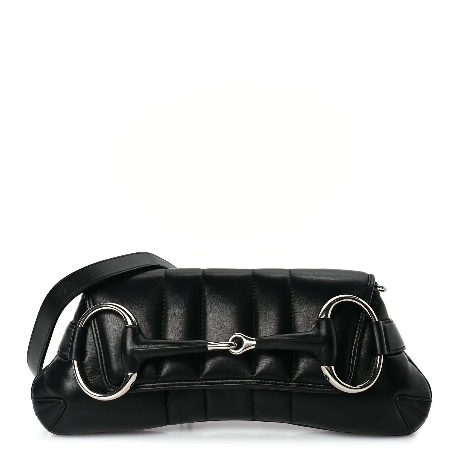Gucci Nappa Vertical Matelasse Medium Maxi Horsebit Chain Shoulder Bag Black