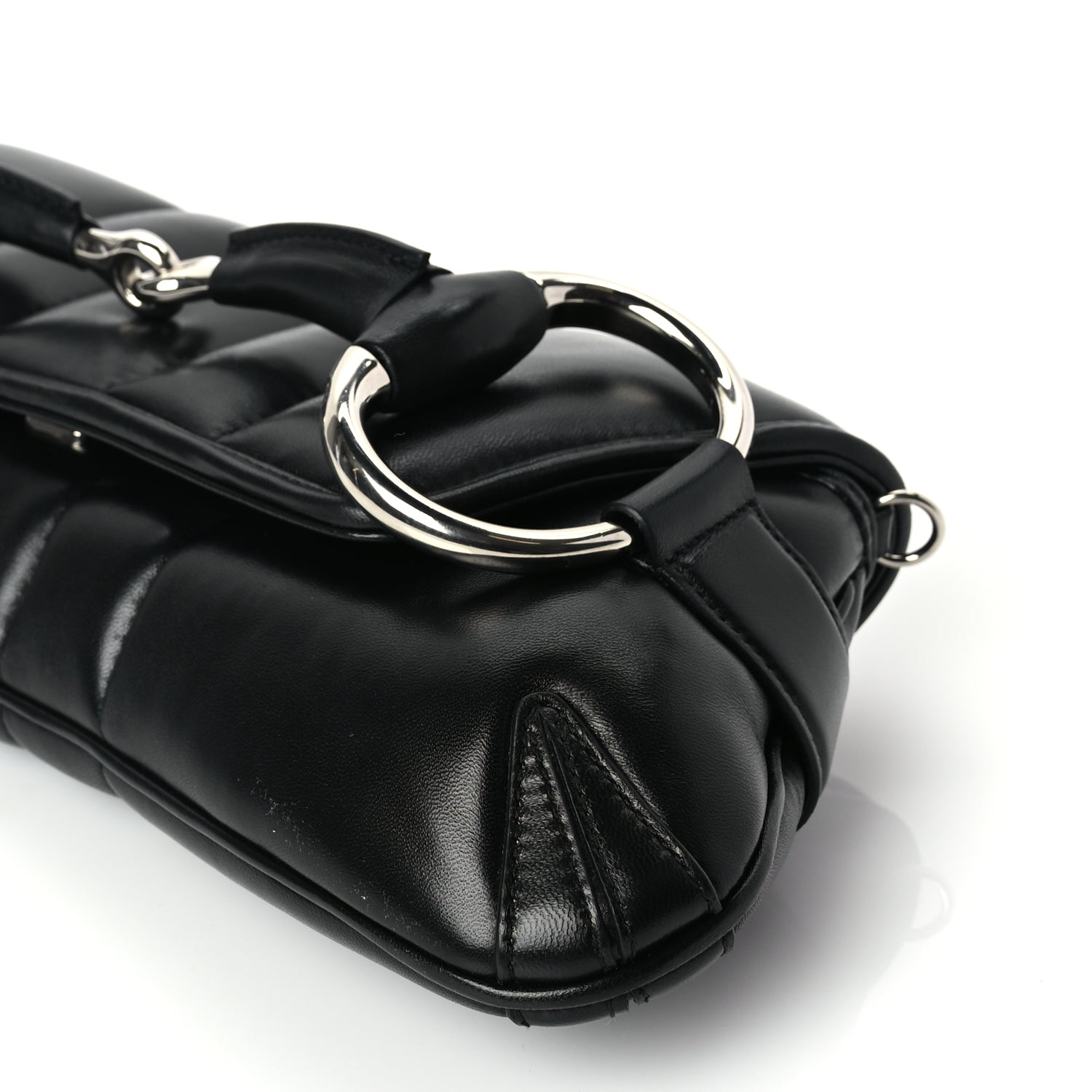 Gucci Nappa Vertical Matelasse Medium Maxi Horsebit Chain Shoulder Bag Black