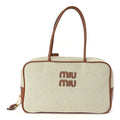 Miu Miu Canvas Calfskin Large Beau Top Handle Bag Naturale Brandy