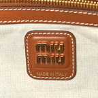 Miu Miu Canvas Calfskin Large Beau Top Handle Bag Naturale Brandy