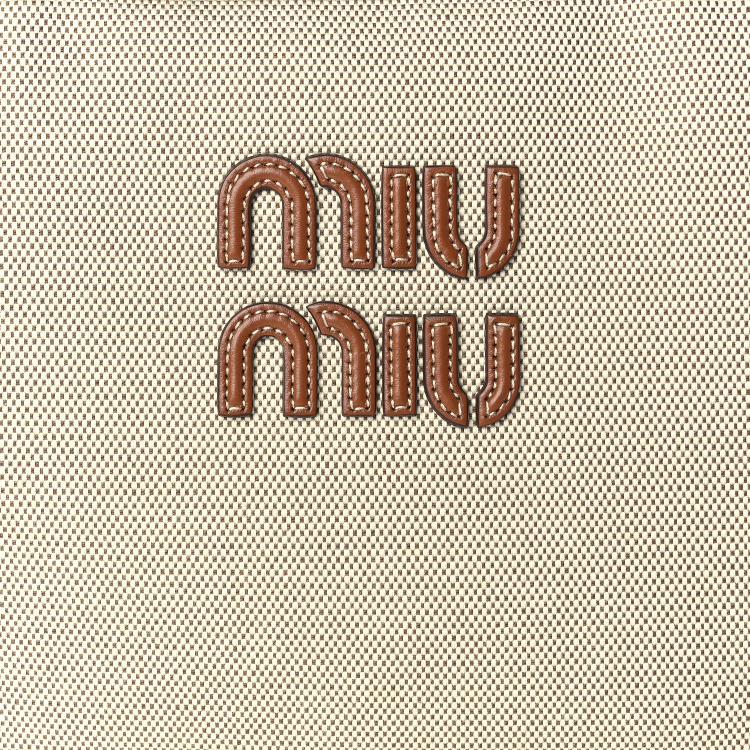 Miu Miu Canvas Calfskin Large Beau Top Handle Bag Naturale Brandy