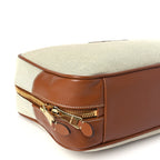 Miu Miu Canvas Calfskin Large Beau Top Handle Bag Naturale Brandy