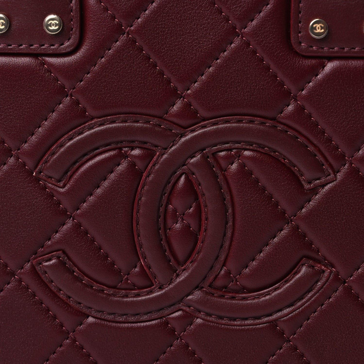 Chanel Calfskin Quilted Studded Square Vanity Case Burgundy