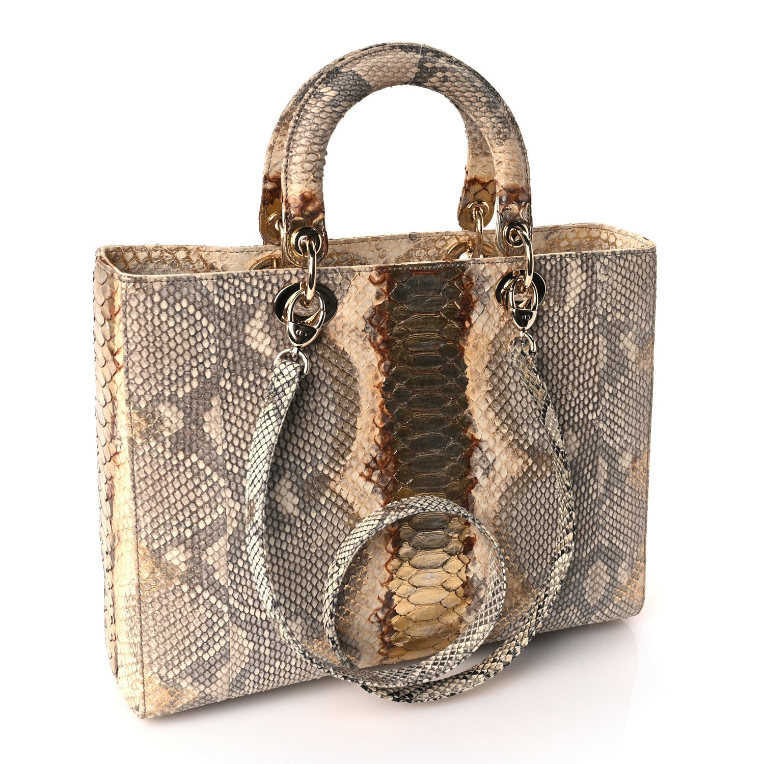Christian Dior Snakeskin Large Lady Dior Beige