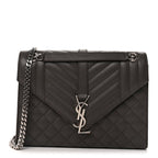 Saint Laurent Grain De Poudre Textured Mixed Matelasse Medium Triquilt Monogram Satchel  Earth