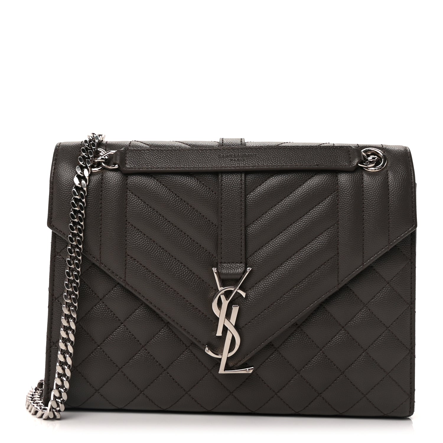 Saint Laurent Grain De Poudre Textured Mixed Matelasse Medium Triquilt Monogram Satchel  Earth