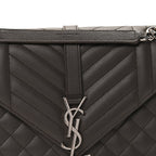 Saint Laurent Grain De Poudre Textured Mixed Matelasse Medium Triquilt Monogram Satchel  Earth