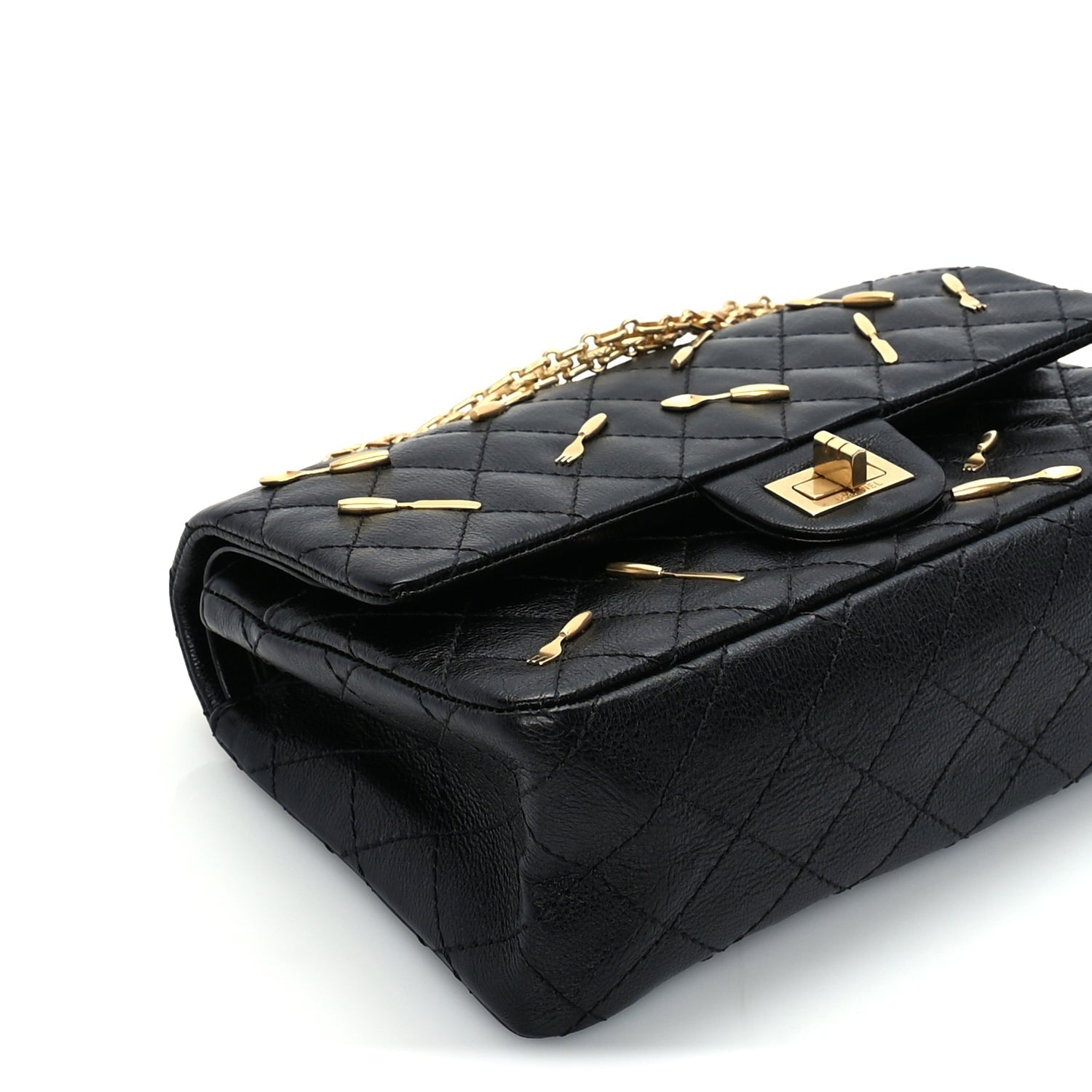 Chanel Calfskin Quilted Spoon Charms Brasserie 2.55 Reissue 225 Flap  Black