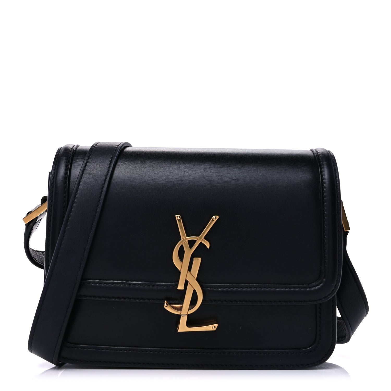 Saint Laurent Box Calfskin Monogram Medium Solferino Satchel  Black