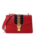 Gucci Calfskin Small Sylvie Shoulder Bag  Hibiscus Red