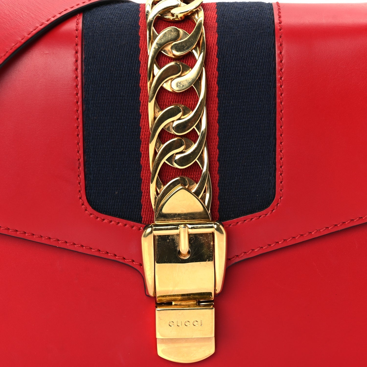 Gucci Calfskin Small Sylvie Shoulder Bag  Hibiscus Red