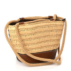 Gucci Raffia Calfskin Woven Mini Bucket Bag Brown
