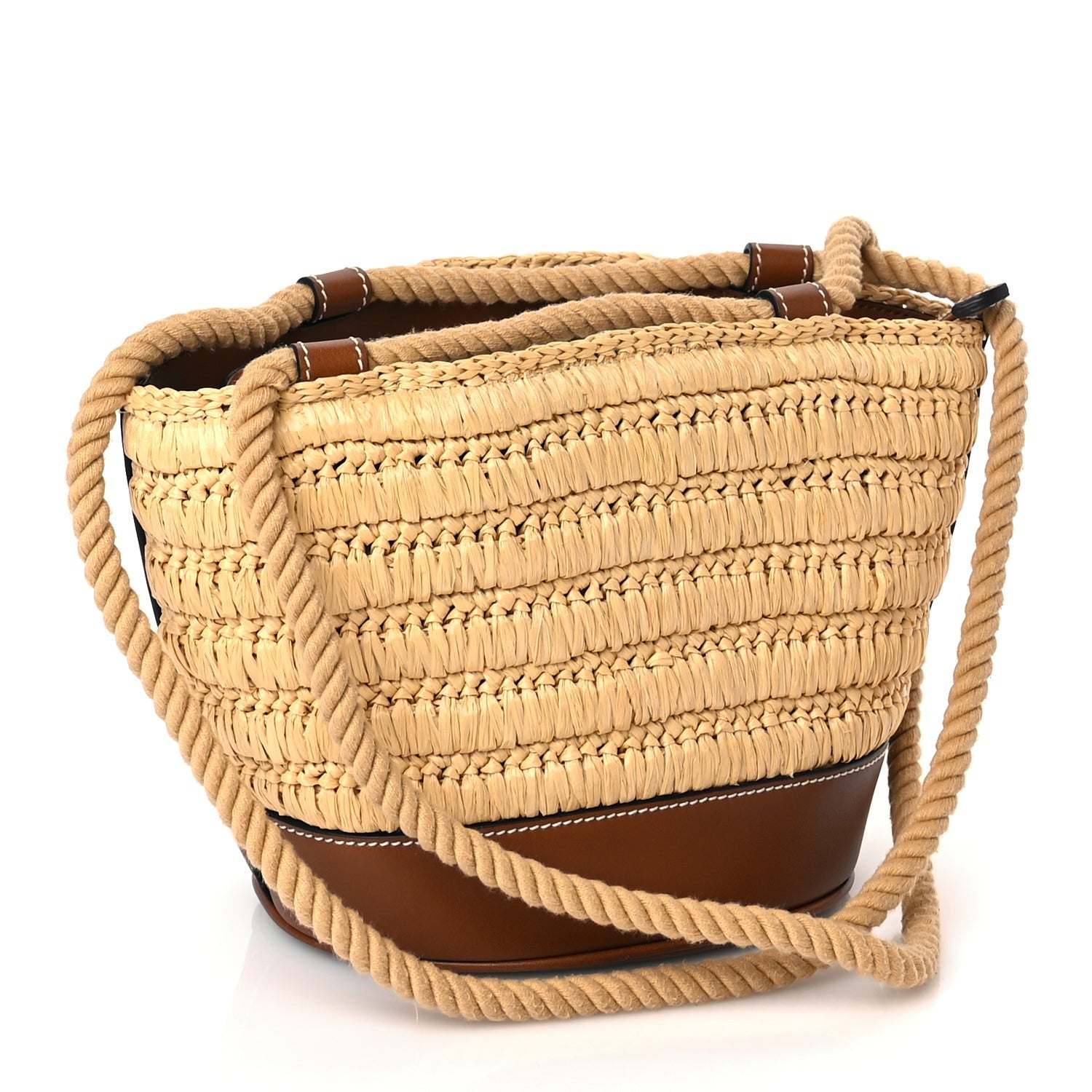Gucci Raffia Calfskin Woven Mini Bucket Bag Brown