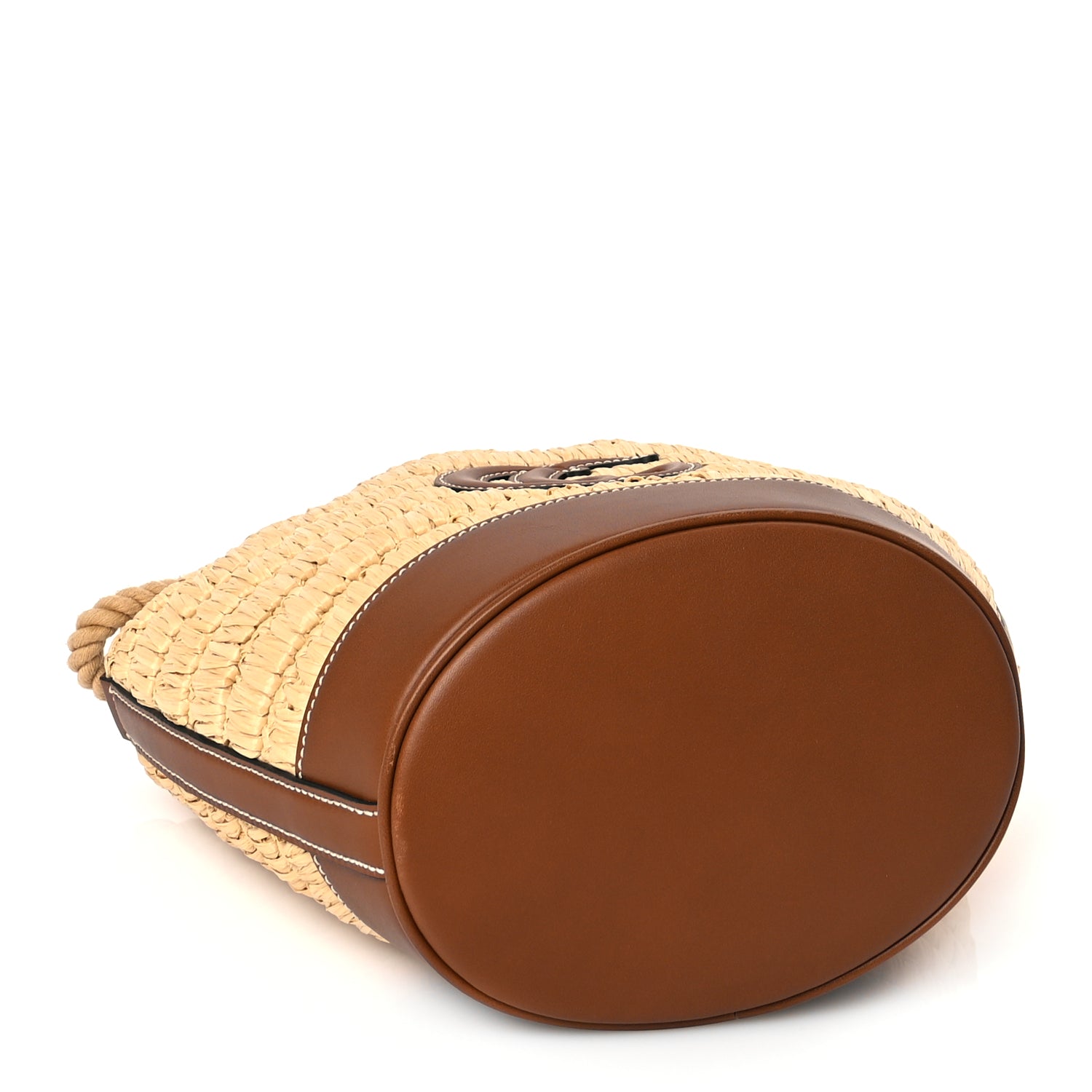Gucci Raffia Calfskin Woven Mini Bucket Bag Brown