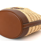 Gucci Raffia Calfskin Woven Mini Bucket Bag Brown