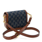 Gucci New Denim GG Monogram Dollar Calfskin Web Mini Horsebit 1955 Shoulder Bag Blue Tea Cuir Epilog