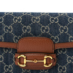 Gucci New Denim GG Monogram Dollar Calfskin Web Mini Horsebit 1955 Shoulder Bag Blue Tea Cuir Epilog