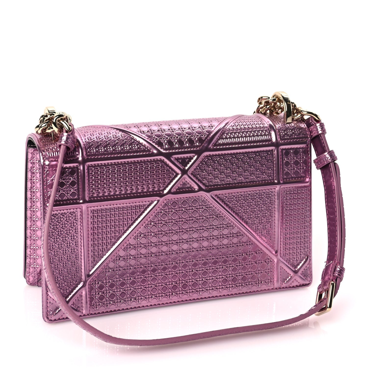 Christian Dior Metallic Patent Micro-Cannage Small Diorama Flap Bag Hyper Pink