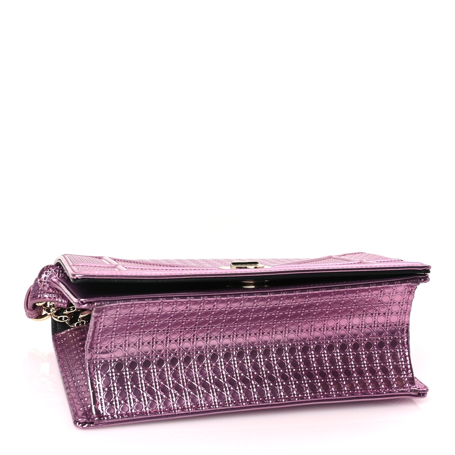 Christian Dior Metallic Patent Micro-Cannage Small Diorama Flap Bag Hyper Pink