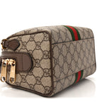 Gucci GG Supreme Monogram Textured Dollar Calfskin Web Mini Ophidia Top Handle Bag Beige Ebony New Acero