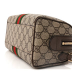 Gucci GG Supreme Monogram Textured Dollar Calfskin Web Mini Ophidia Top Handle Bag Beige Ebony New Acero