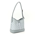 Gucci GG Supreme Monogram Textured Dollar Calfskin Web Small Ophidia Bucket Shoulder Bag Dusty Blue
