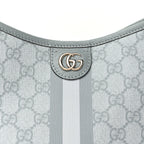 Gucci GG Supreme Monogram Textured Dollar Calfskin Web Small Ophidia Bucket Shoulder Bag Dusty Blue