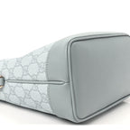 Gucci GG Supreme Monogram Textured Dollar Calfskin Web Small Ophidia Bucket Shoulder Bag Dusty Blue