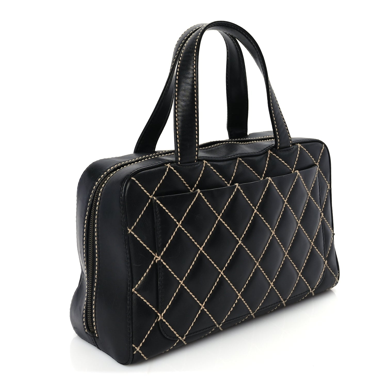 Chanel Calfskin Wild Stitch Top Handle Bag Black