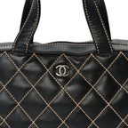 Chanel Calfskin Wild Stitch Top Handle Bag Black