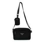 Prada Re-Nylon Vela Saffiano Pocket Double Zip Shoulder Bag  Black