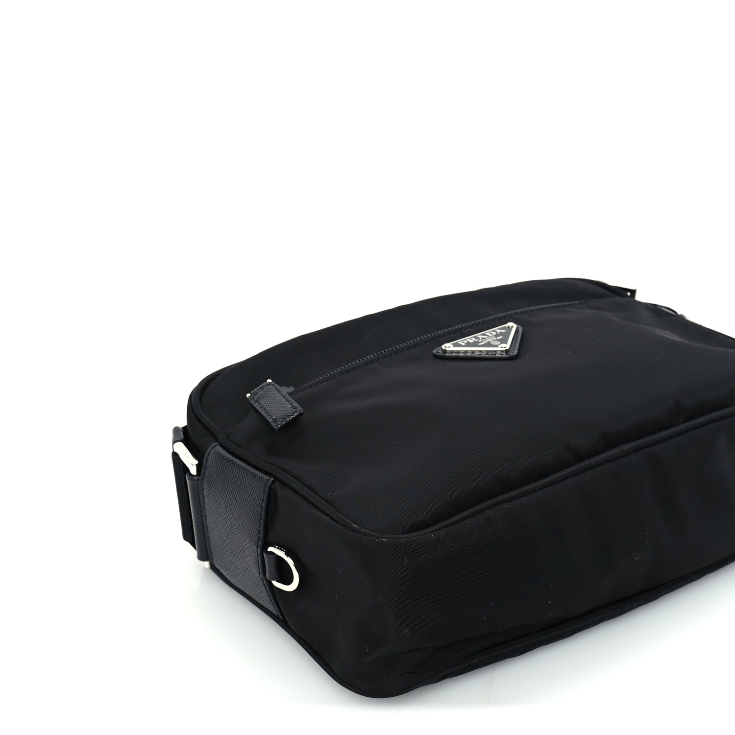 Prada Re-Nylon Vela Saffiano Pocket Double Zip Shoulder Bag  Black