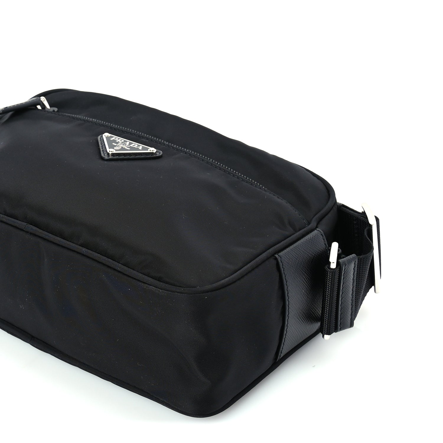 Prada Re-Nylon Vela Saffiano Pocket Double Zip Shoulder Bag  Black